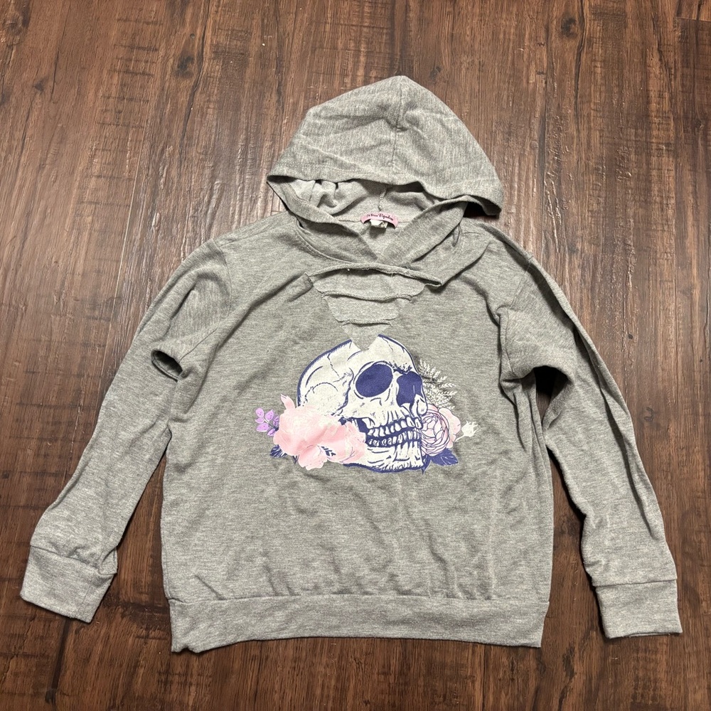 Miss Popular Gray Skull Hoodie girls S (7/8)
